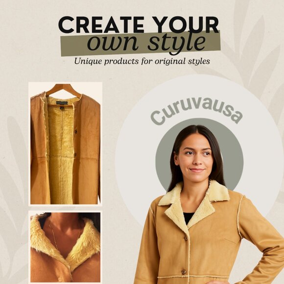 Banana Republic Faux Suede Shearling Coat Made in Italy Women’s XS - Picture 2 of 7